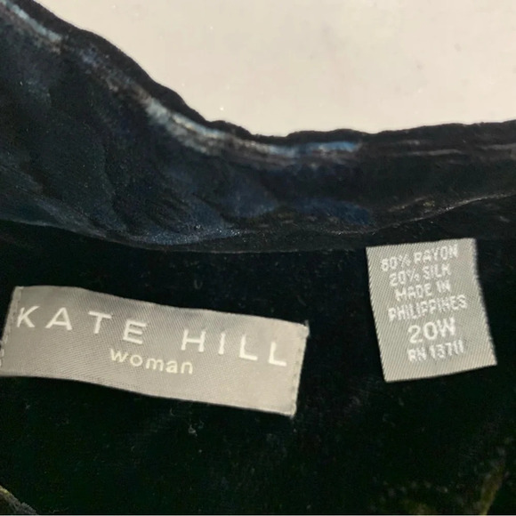 Kate Hill Velvet Coat 20W Black Blue Floral Pockets Boho Witchy Holiday Gothic - Picture 11 of 14